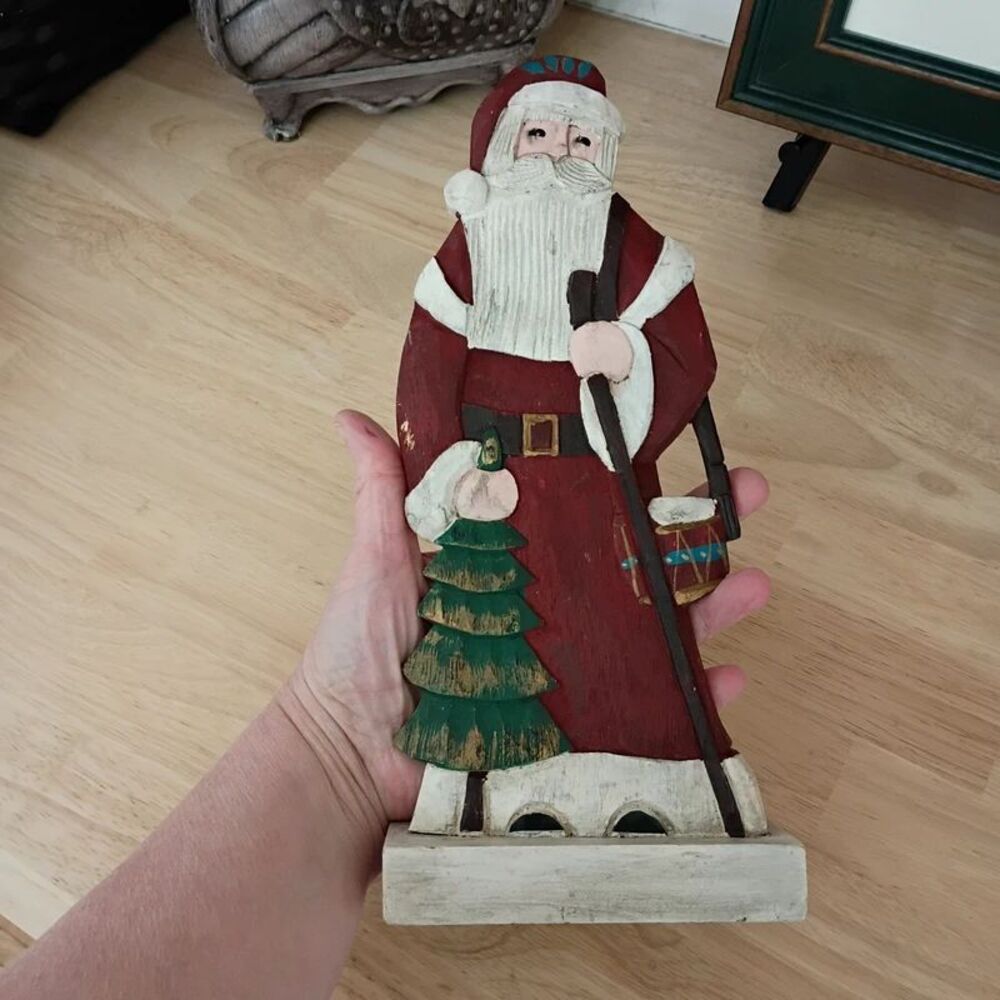 Wooden Christmas Santa Figurine Holiday Shelf Decoration